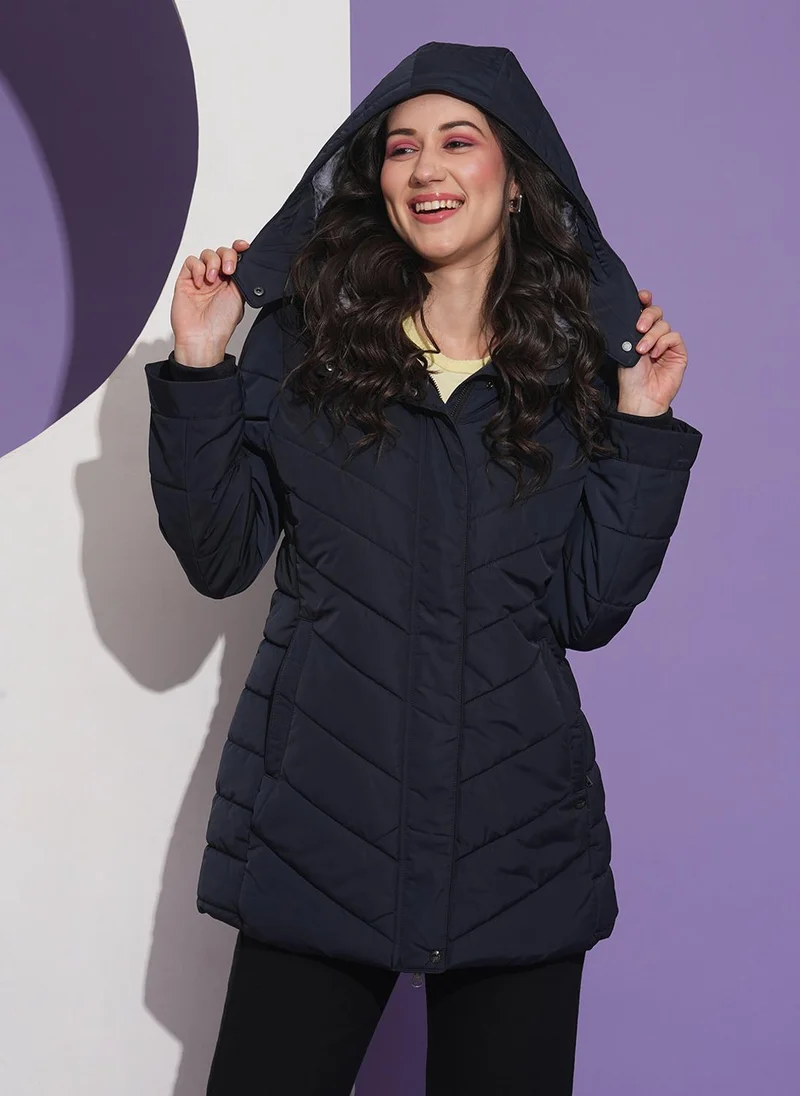 جلو باص Globus Women Mock Neck Front Pockets Winter Wear Insulator Puffer Jacket With Detachable Hood